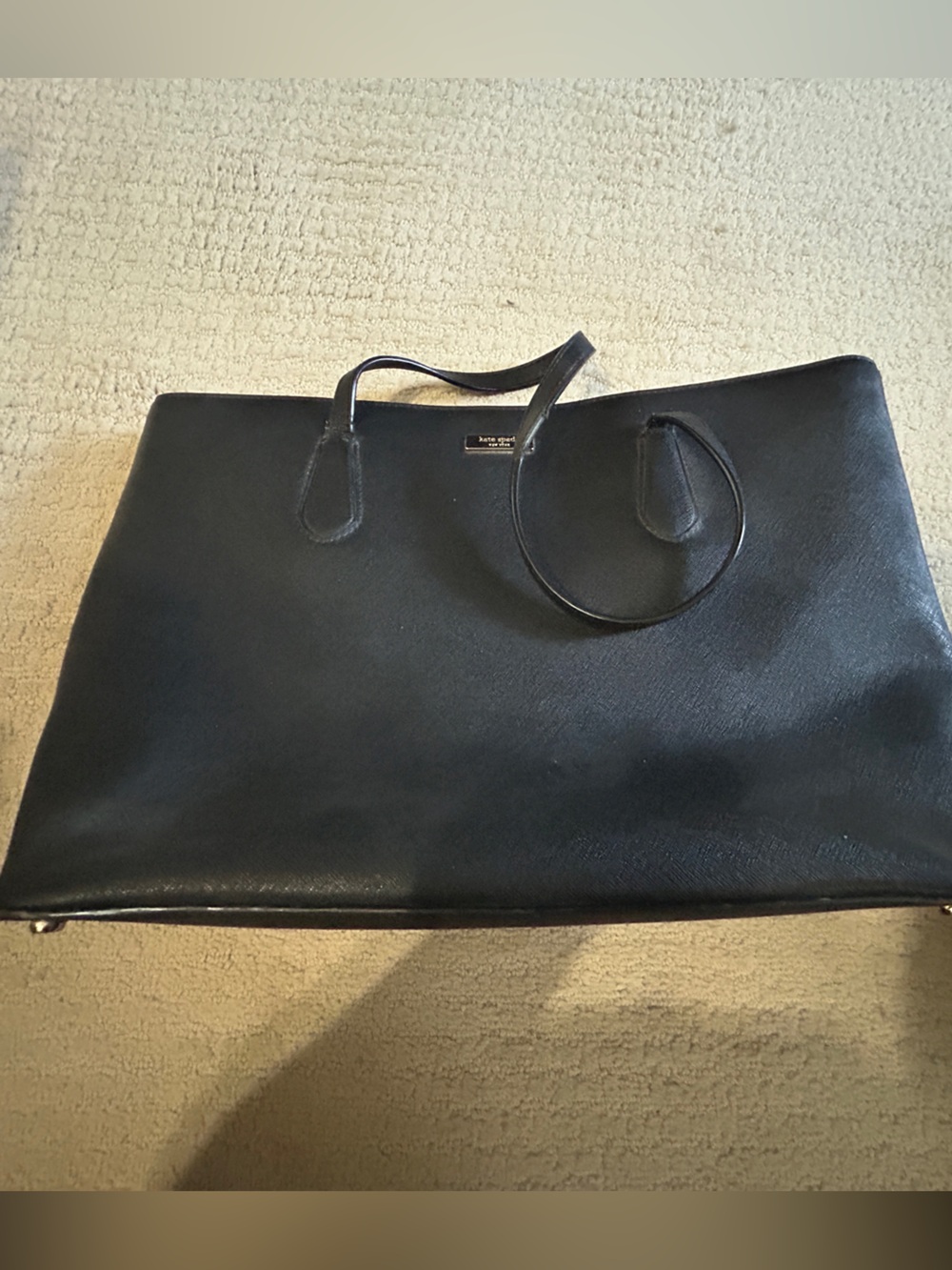 kate spade Black Leather Tote with Minimal Plaque